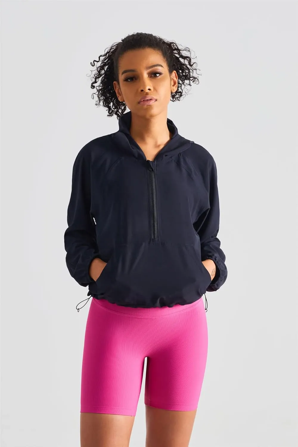 altiland Lightweight Workout Jacket for Women, Cropped Athletic Gym Running Hoodie, UV Protection Half Zip Pullover UPF 50 