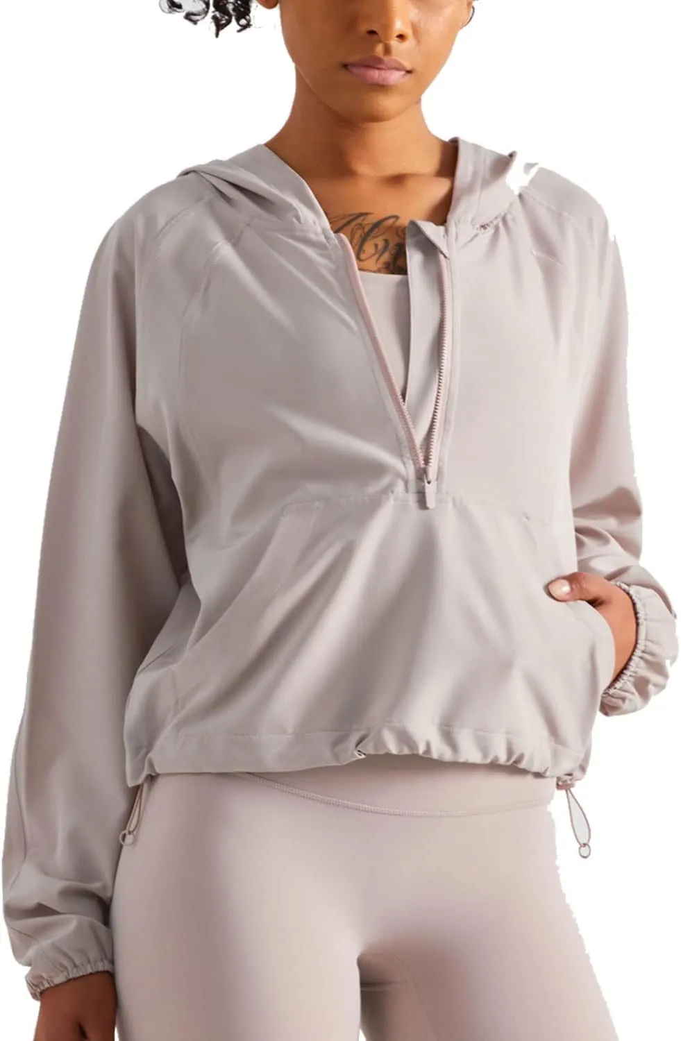 altiland Lightweight Workout Jacket for Women, Cropped Athletic Gym Running Hoodie, UV Protection Half Zip Pullover UPF 50