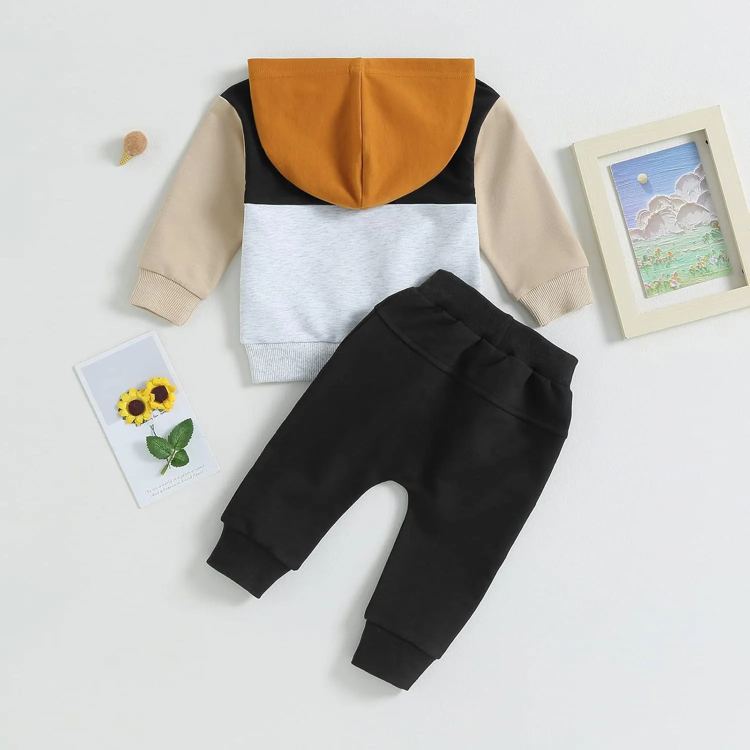 Amiblvowa Toddler Baby Boy Clothes 3 6 9 12 18 Months 2T 3T Color Block Hoodie Pants Set Spring Valentines Day Outfit