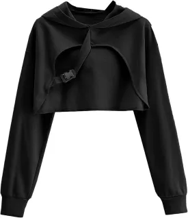 Avanova Women Cut Out Shrug Cropped Hoodie Sweatshirt Loose Super Crop Top