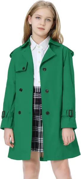Betusline Girls & Women's Trench Coat Double Breasted Classic Lapel Outerwear, 3 Years - Women 2XL