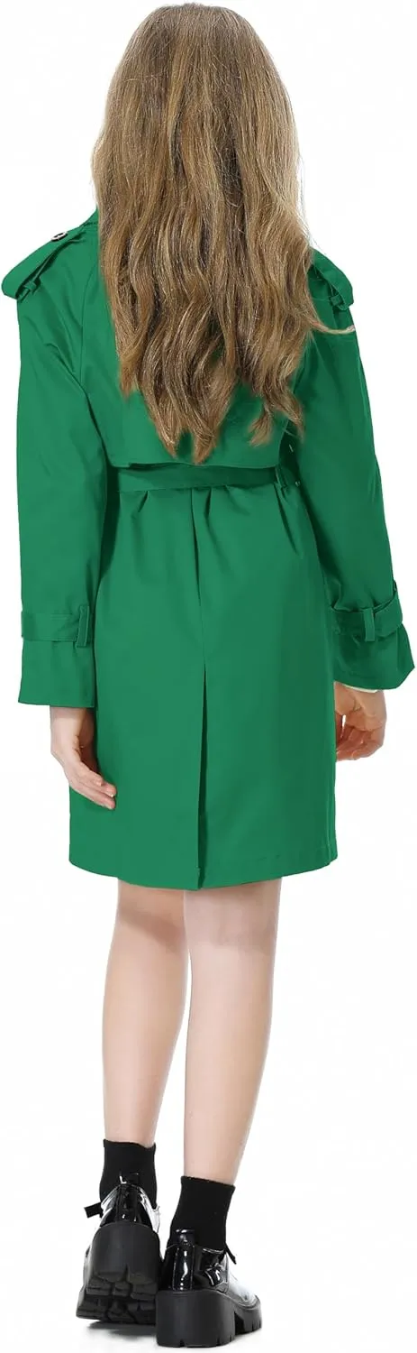 Betusline Girls & Women's Trench Coat Double Breasted Classic Lapel Outerwear, 3 Years - Women 2XL