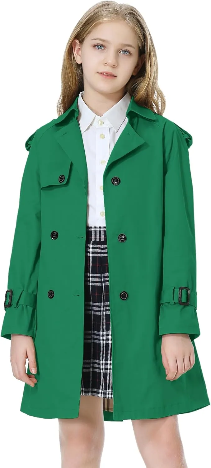 Betusline Girls & Women's Trench Coat Double Breasted Classic Lapel Outerwear, 3 Years - Women 2XL