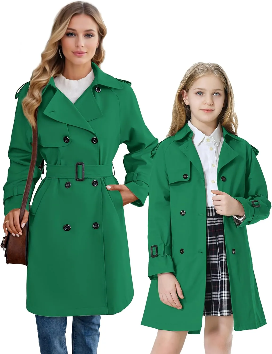 Betusline Girls & Women's Trench Coat Double Breasted Classic Lapel Outerwear, 3 Years - Women 2XL