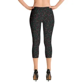 Black Birthday Capris Leggings, Cake Sprinkle Print Women's Capri Tights- Made in USA/EU