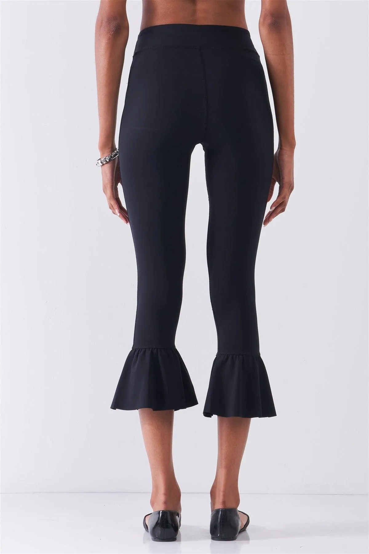Black Retro High-Waisted Elastic Bell Leg Fitted Capri Pants /1-2-2