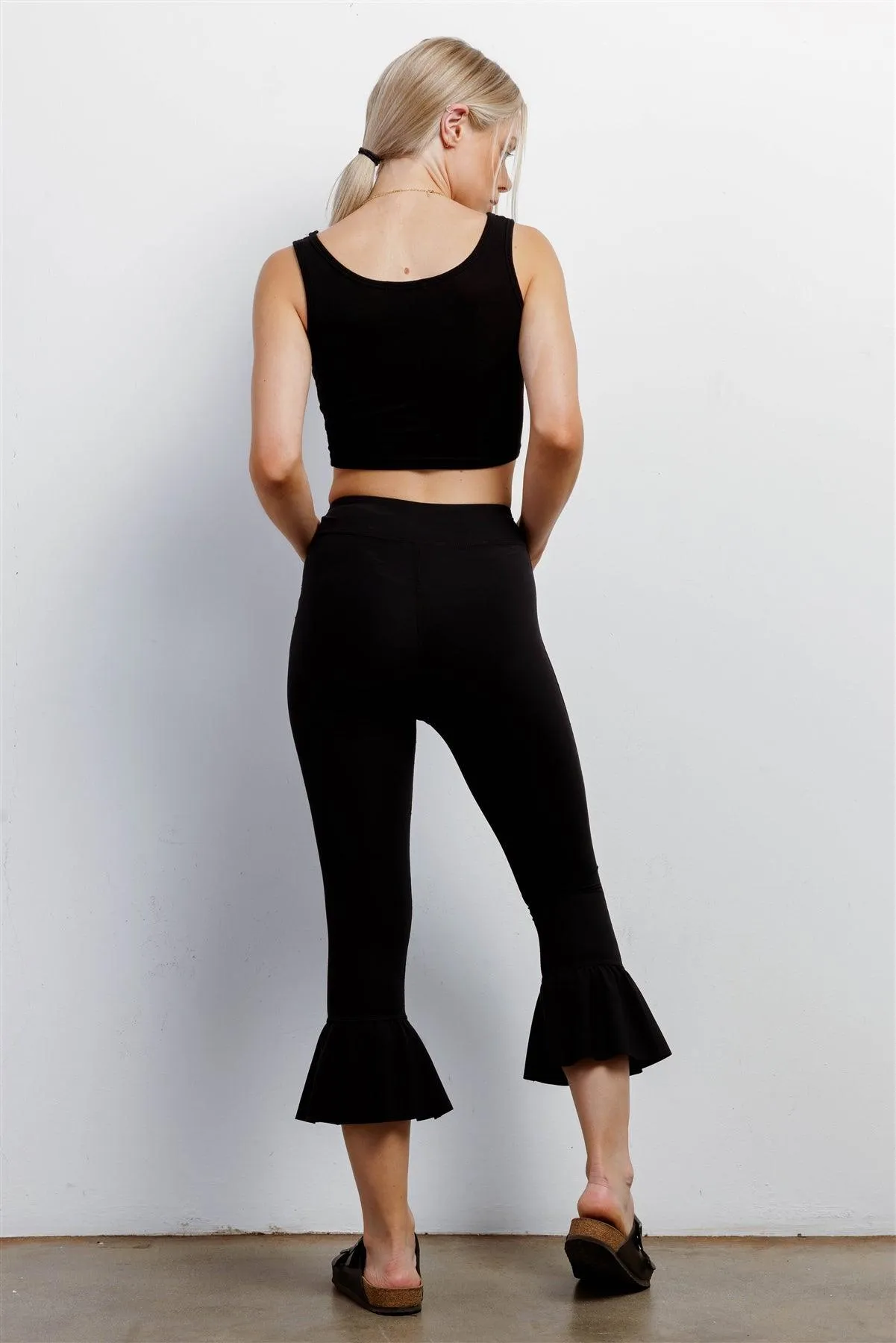 Black Retro High-Waisted Elastic Bell Leg Fitted Capri Pants /1-2-2