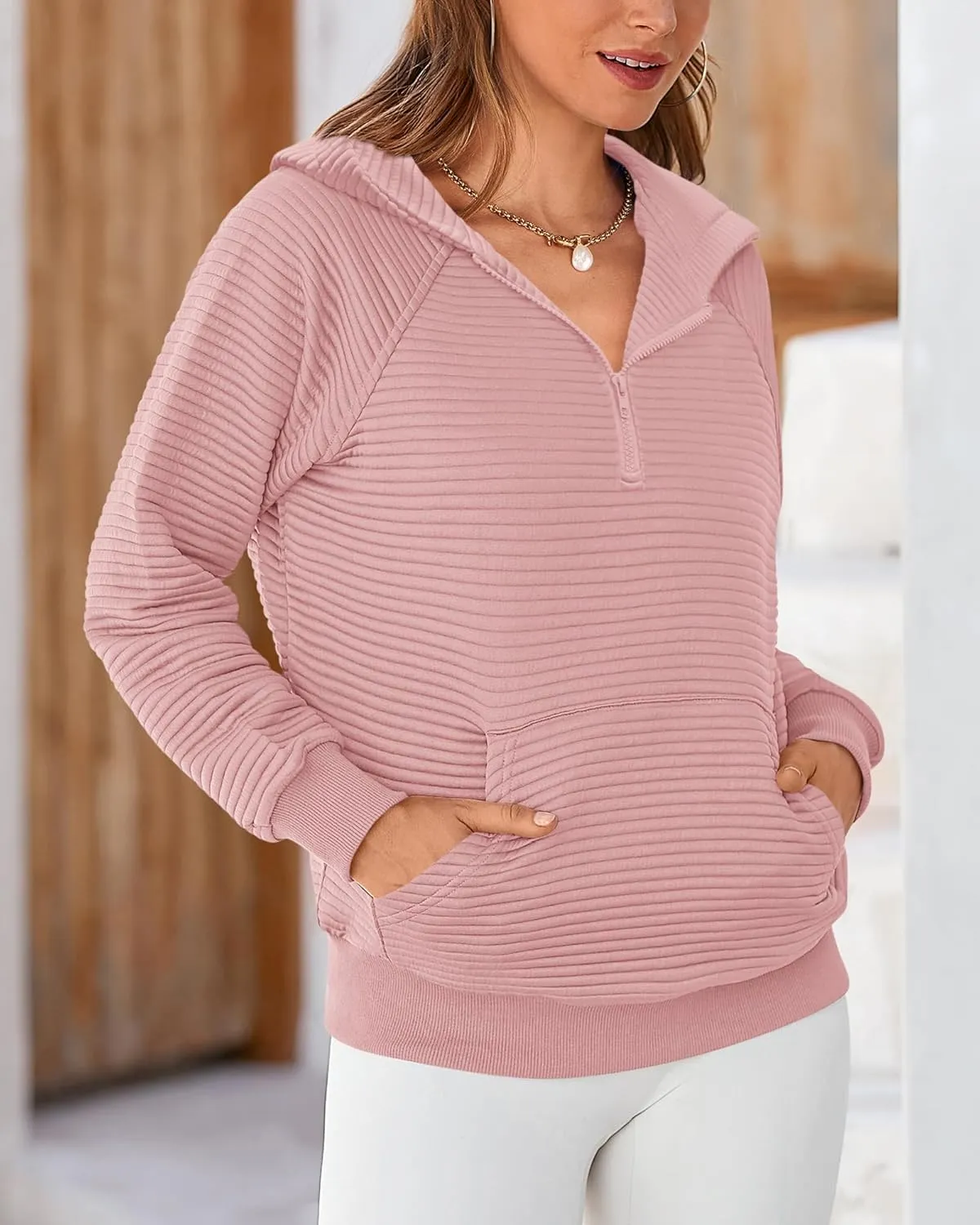 BTFBM Womens 2024 Fall Fashion Casual Hoodies Quarter Zip Sweatshirts Casual Long Sleeve V Neck Solid Pullover Tops