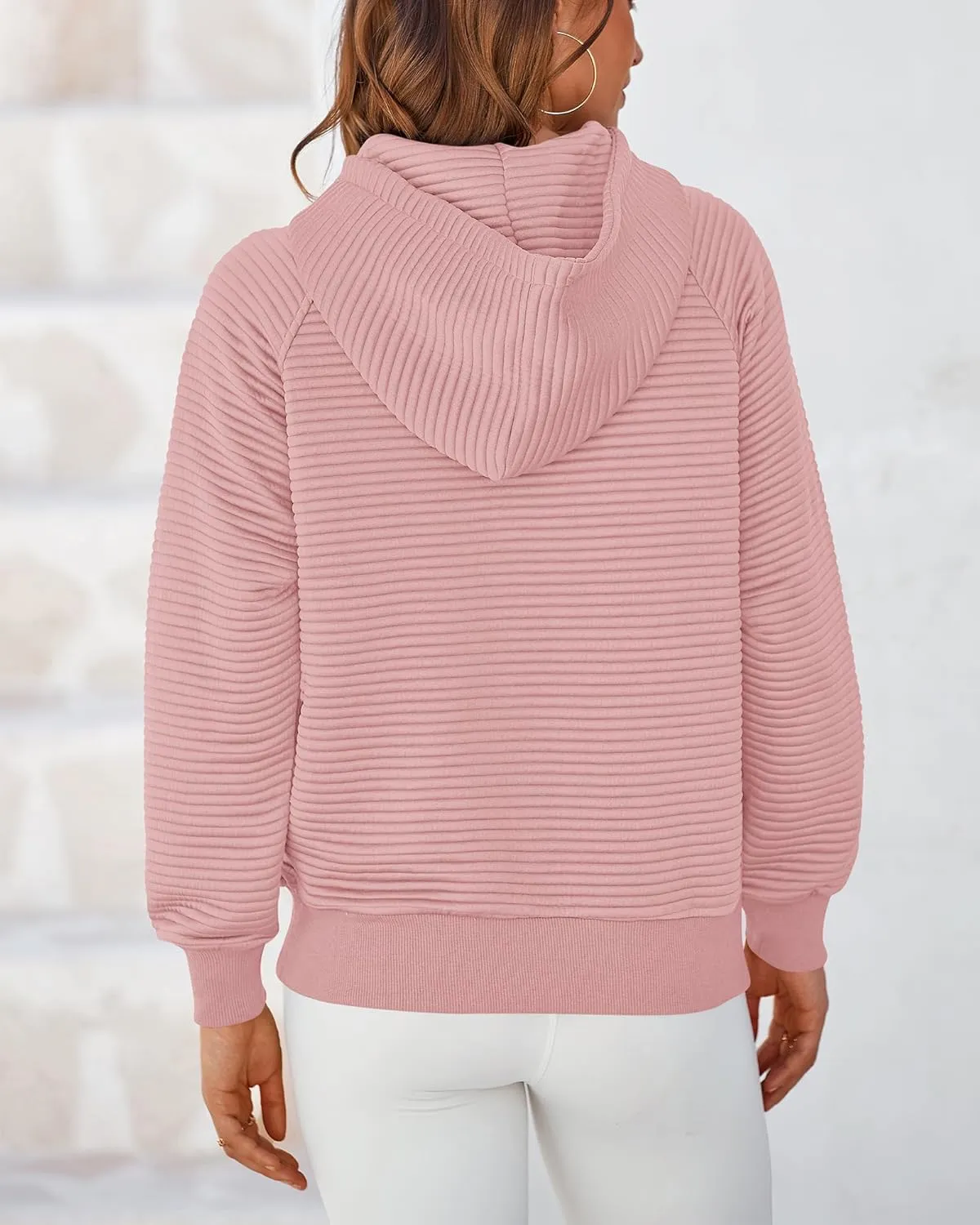 BTFBM Womens 2024 Fall Fashion Casual Hoodies Quarter Zip Sweatshirts Casual Long Sleeve V Neck Solid Pullover Tops