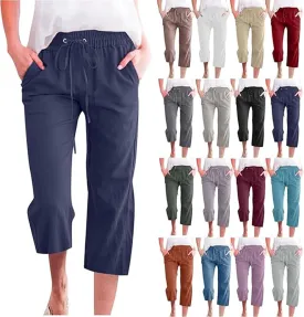 Capri Pants for Women 2025 Summer Linen Wide Leg Capris Casual Lightweight Capri Lounge Pants with Pockets