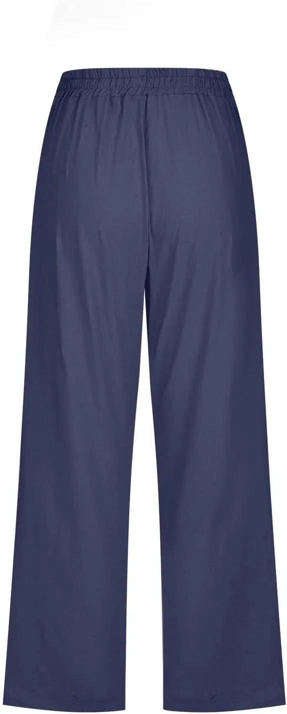 Capri Pants for Women 2025 Summer Linen Wide Leg Capris Casual Lightweight Capri Lounge Pants with Pockets
