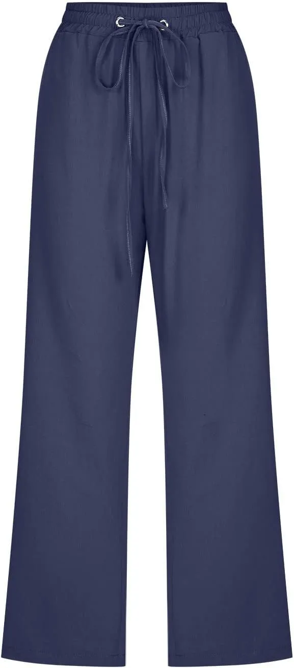 Capri Pants for Women 2025 Summer Linen Wide Leg Capris Casual Lightweight Capri Lounge Pants with Pockets