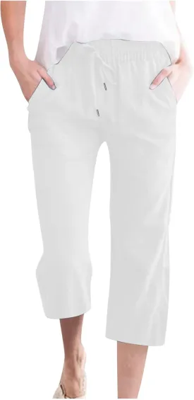 Capri Pants for Women 2025 Summer Linen Wide Leg Capris Casual Lightweight Capri Lounge Pants with Pockets