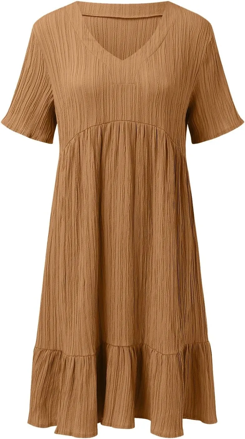 Casual Summer Dresses for Women 2025,Womens Summer Vacation Solid Color Sundresses with Sleeves Trendy Loose Beach Dress