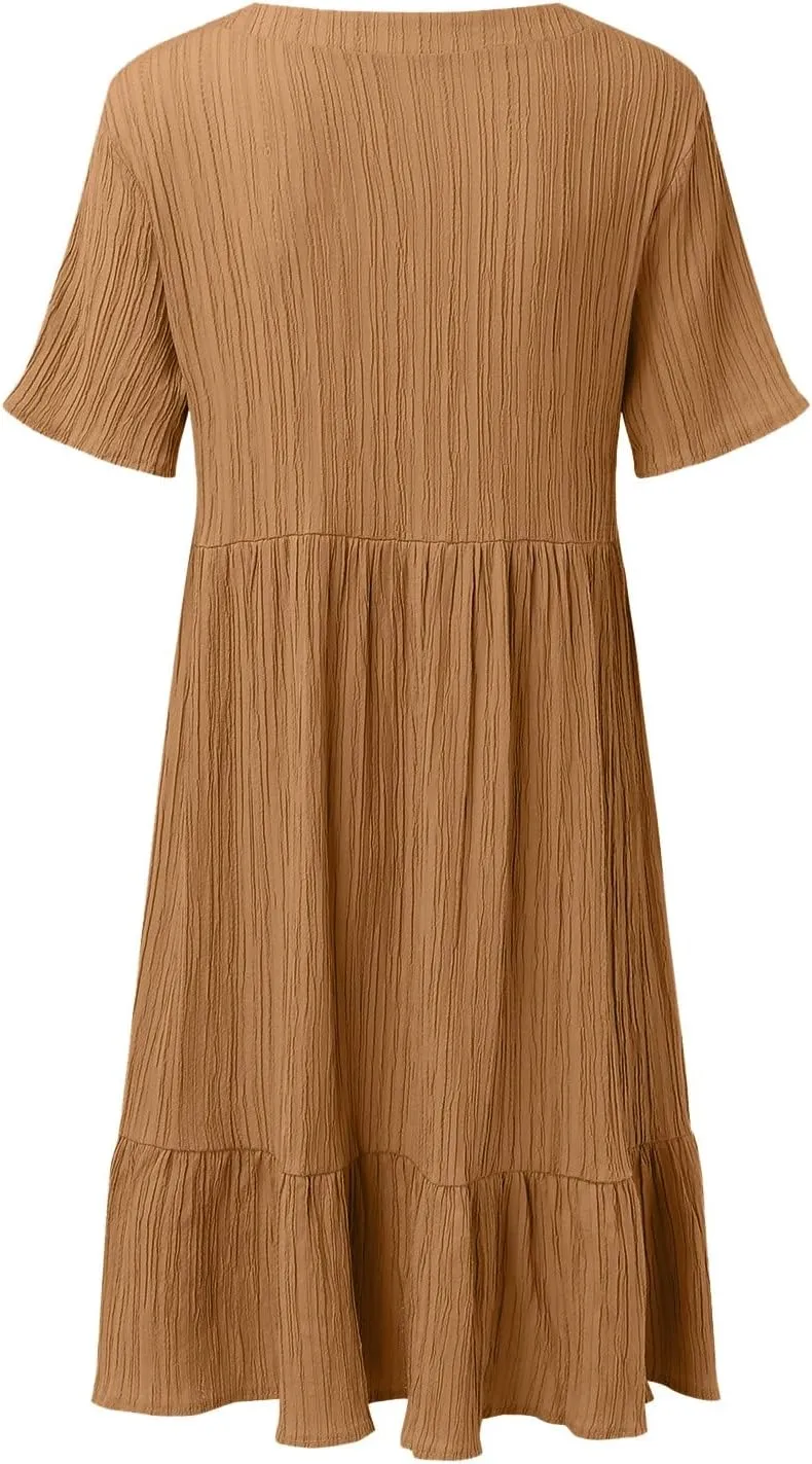 Casual Summer Dresses for Women 2025,Womens Summer Vacation Solid Color Sundresses with Sleeves Trendy Loose Beach Dress