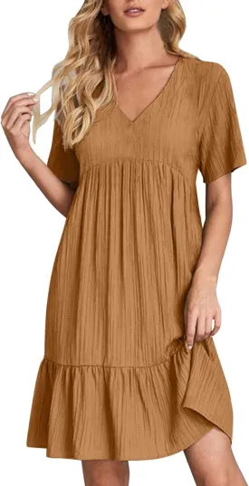 Casual Summer Dresses for Women 2025,Womens Summer Vacation Solid Color Sundresses with Sleeves Trendy Loose Beach Dress