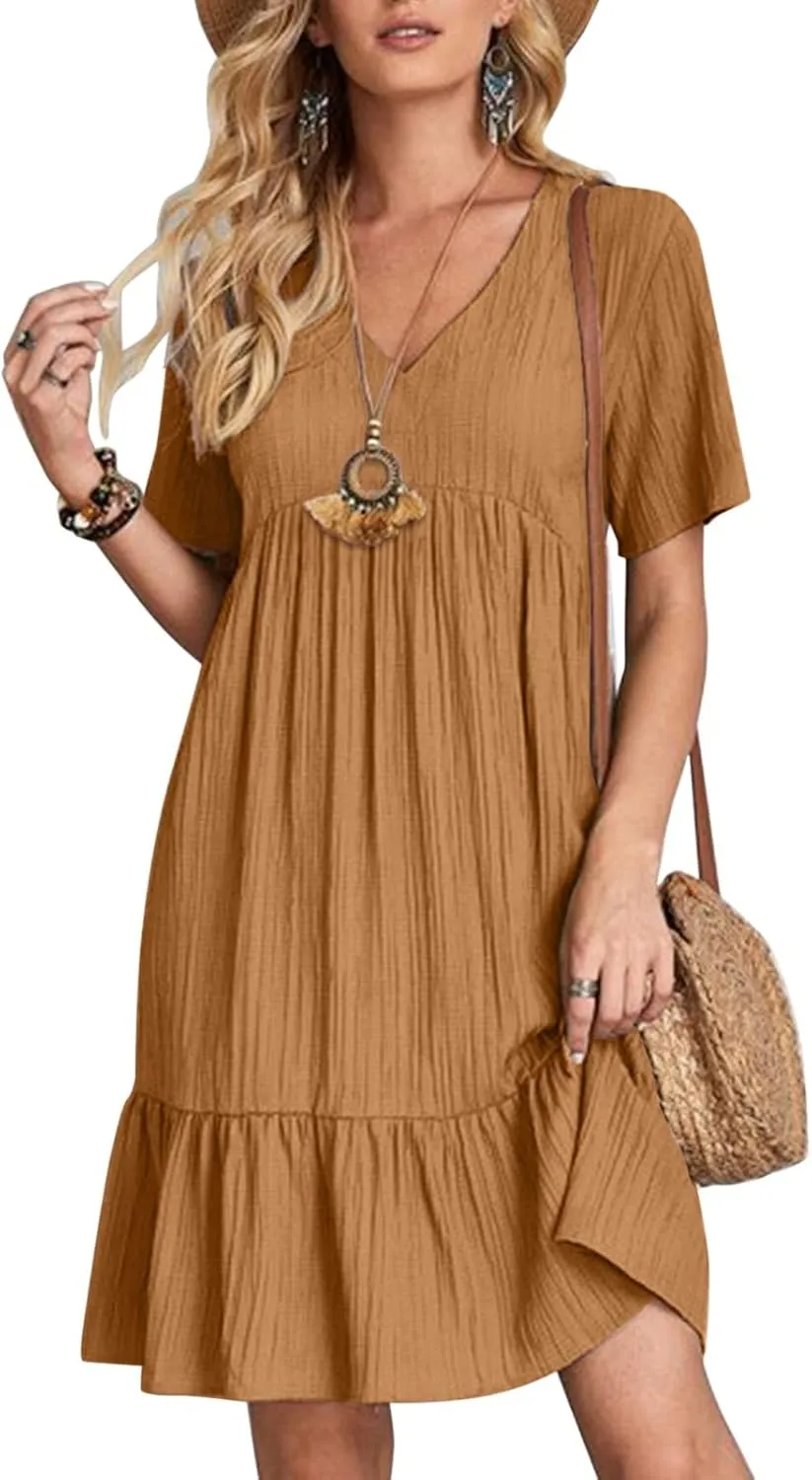 Casual Summer Dresses for Women 2025,Womens Summer Vacation Solid Color Sundresses with Sleeves Trendy Loose Beach Dress