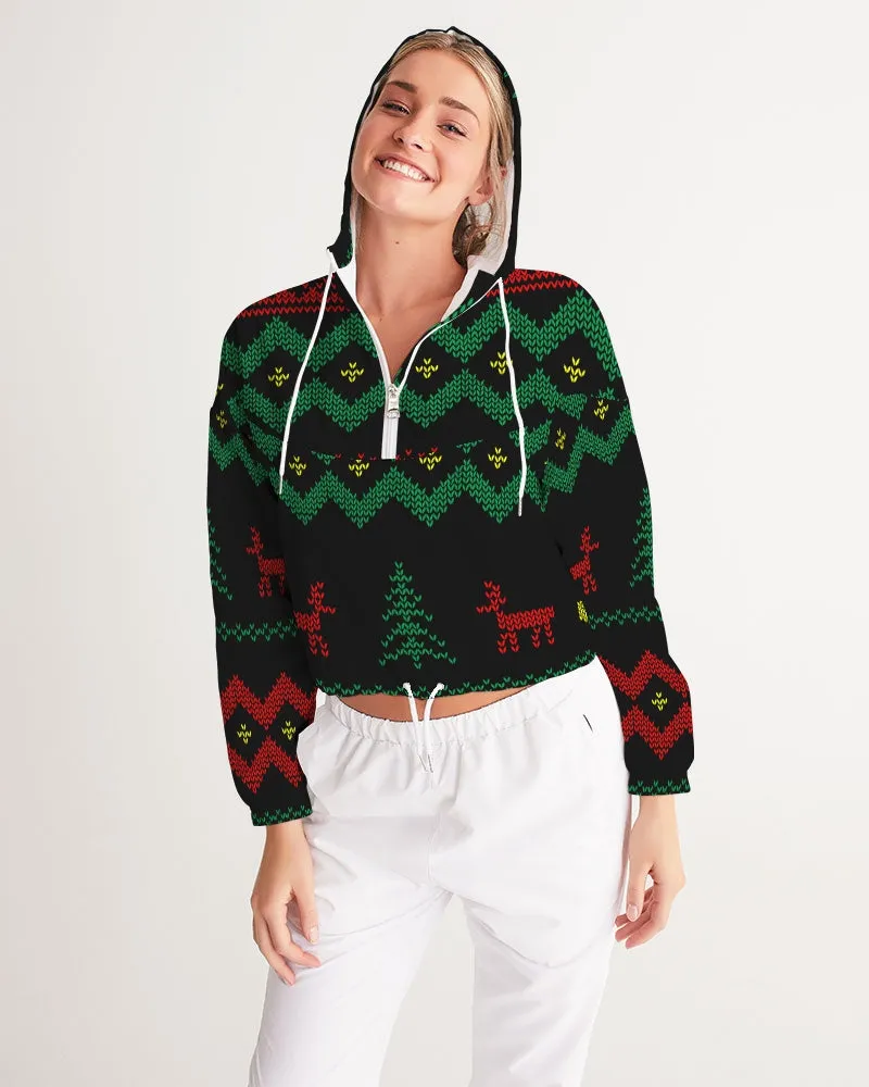 Christmas Merry Sweatshirt (Sweater) Black Women's Cropped Windbreaker