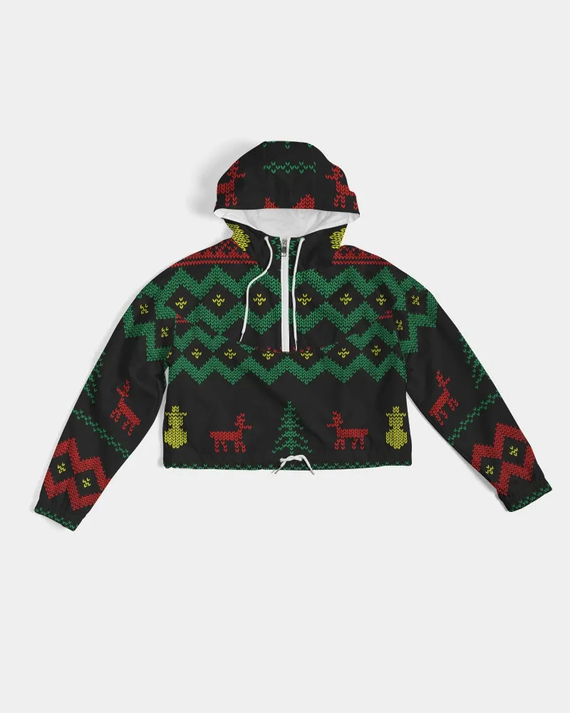 Christmas Merry Sweatshirt (Sweater) Black Women's Cropped Windbreaker