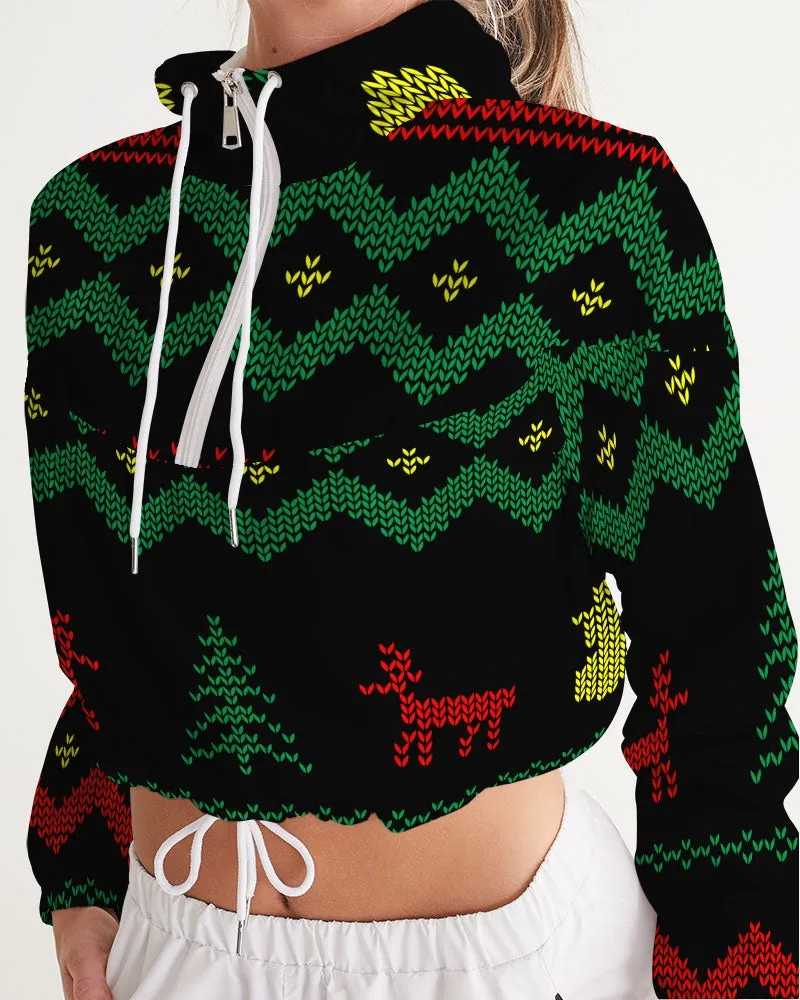 Christmas Merry Sweatshirt (Sweater) Black Women's Cropped Windbreaker