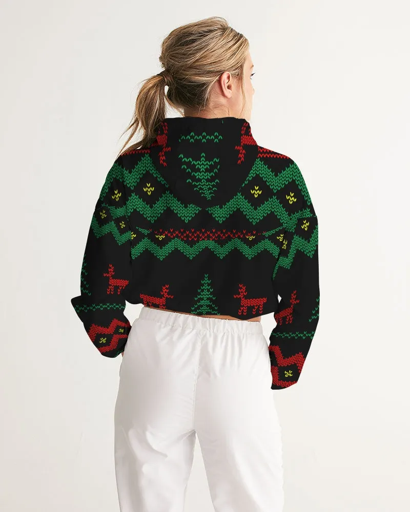 Christmas Merry Sweatshirt (Sweater) Black Women's Cropped Windbreaker
