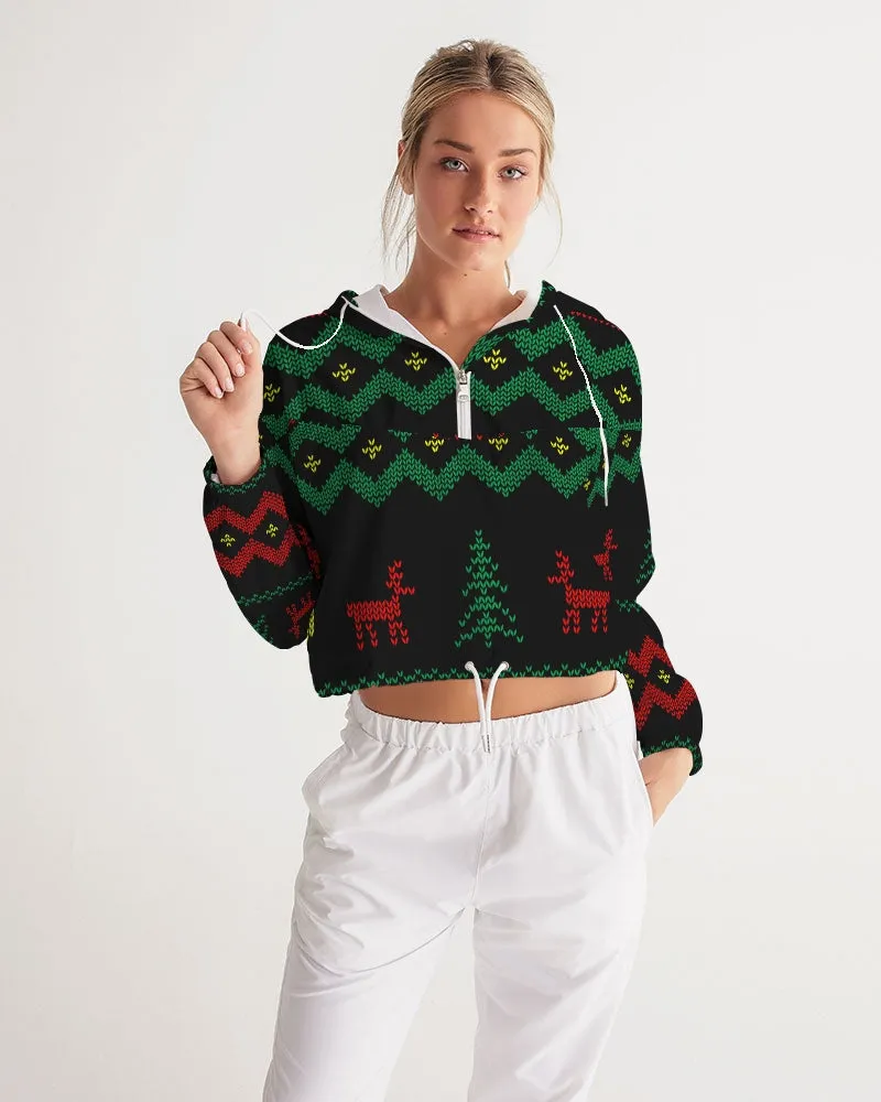 Christmas Merry Sweatshirt (Sweater) Black Women's Cropped Windbreaker