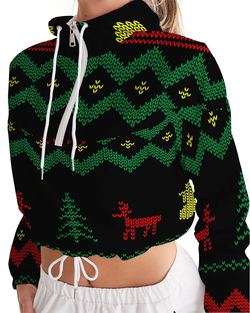 Christmas Merry Sweatshirt (Sweater) Black Women's Cropped Windbreaker