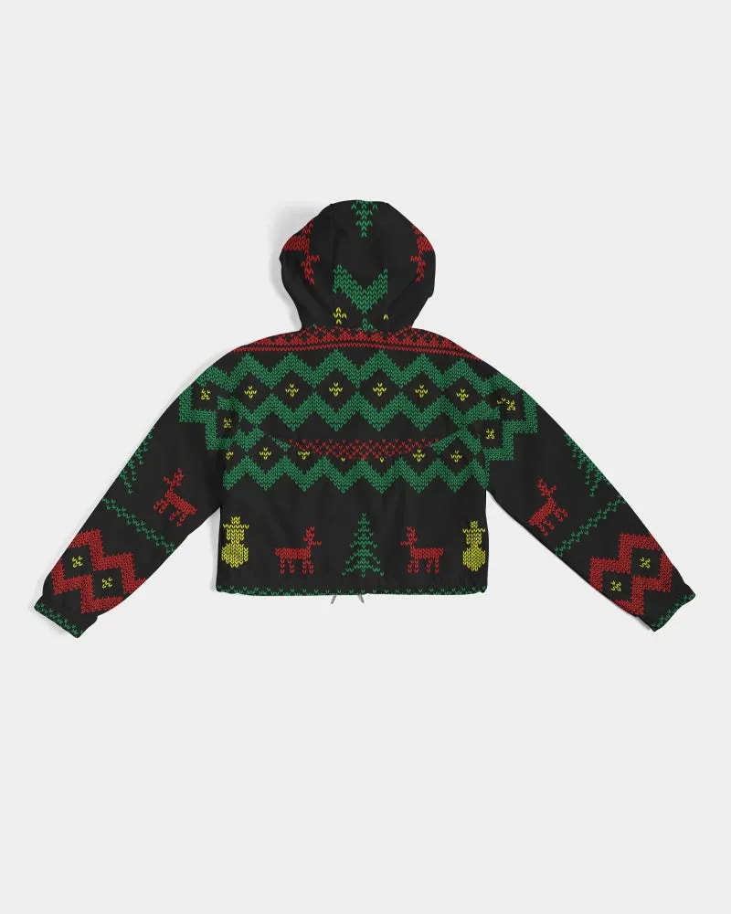 Christmas Merry Sweatshirt (Sweater) Black Women's Cropped Windbreaker
