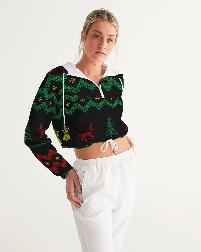 Christmas Merry Sweatshirt (Sweater) Black Women's Cropped Windbreaker