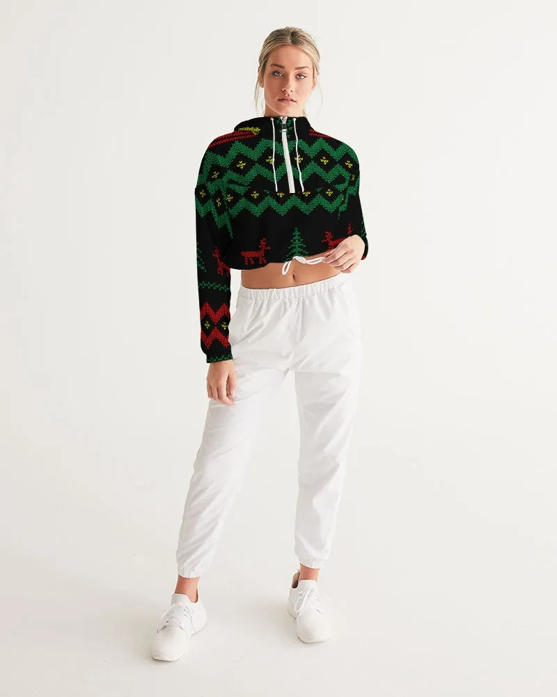 Christmas Merry Sweatshirt (Sweater) Black Women's Cropped Windbreaker