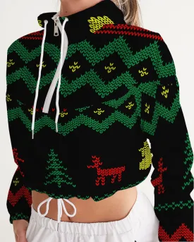 Christmas Merry Sweatshirt (Sweater) Black Women's Cropped Windbreaker