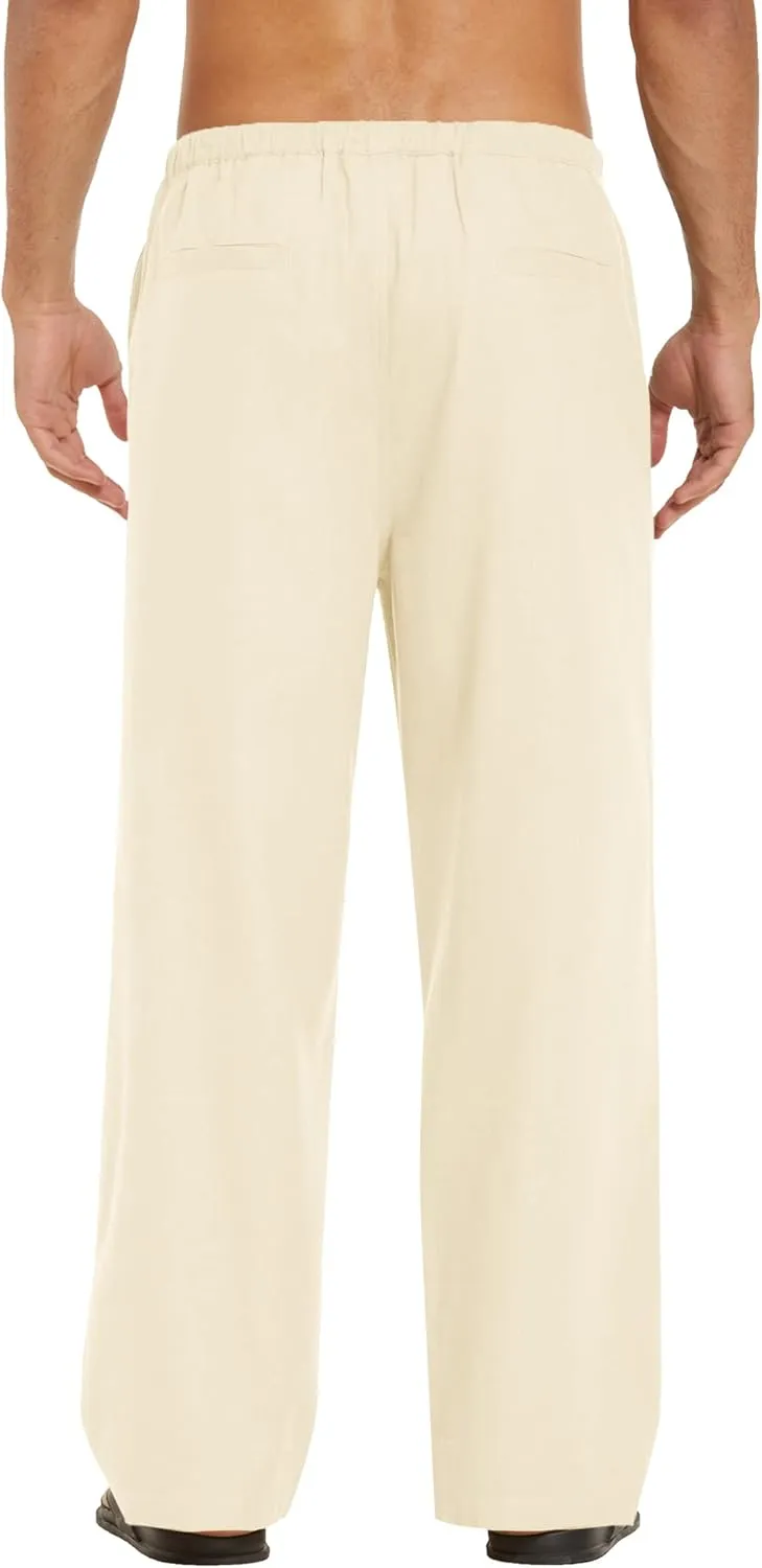 COOFANDY Mens Casual Linen Pants Elastic Waist Linen Pants Drawstring Summer Beach Yoga Linen Trouser