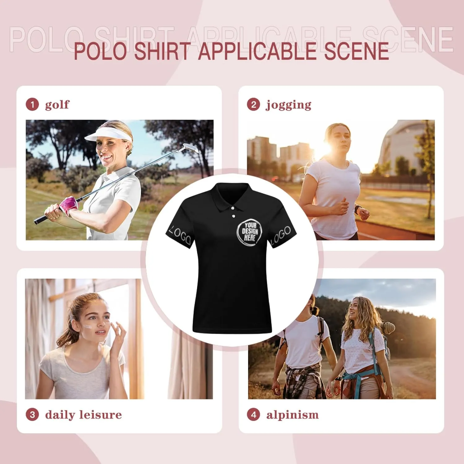 Custom Polo Shirts for Women Customize Your Text Custom Company Logo Personalized Short Sleeve for Sports Workwear
