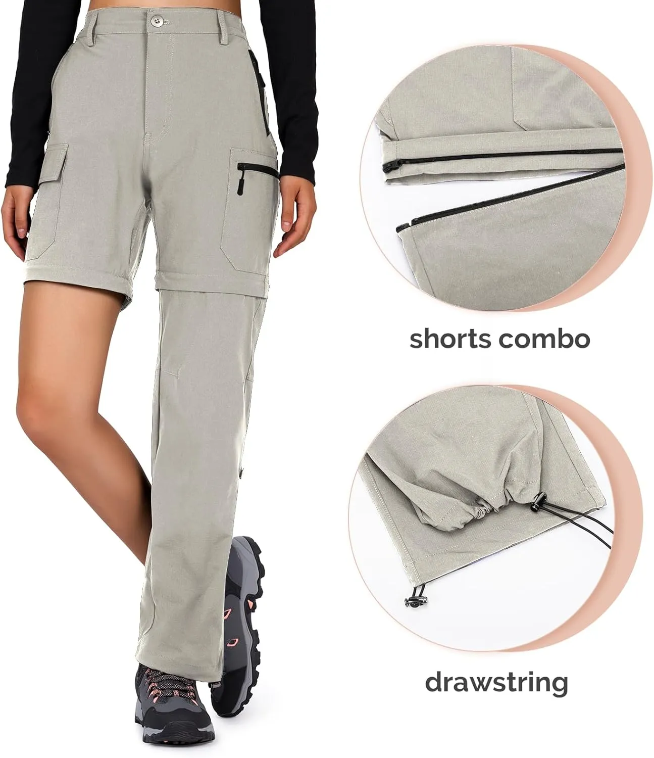 Cycorld Women's-Hiking-Pants-Convertible Quick-Dry-Stretch-Lightweight Zip-Off Outdoor Pants with 5 Deep Pockets