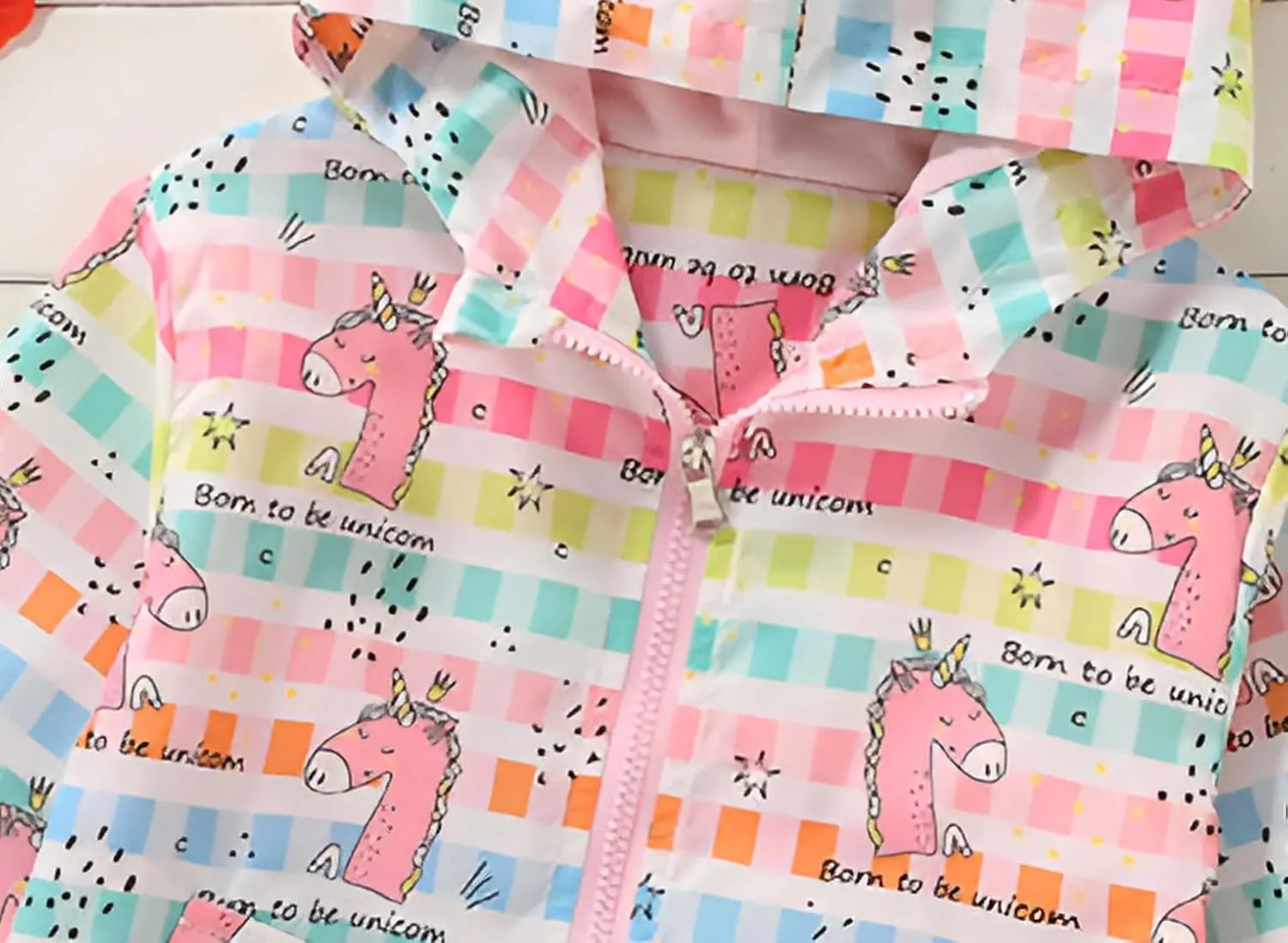 DDSOL Lightweight Hooded Windbreaker for Toddler Girls - Cartoon Print Unicorn and Owl Zip Jacket for Spring/Fall (Ages 2-8)