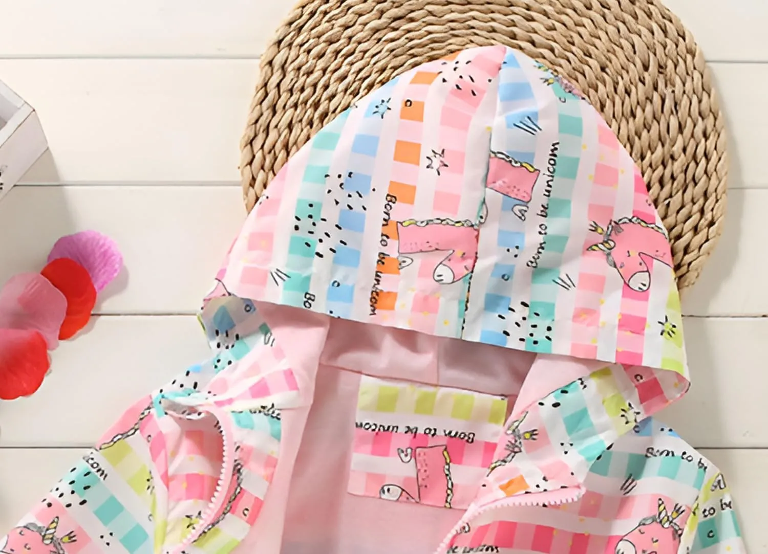 DDSOL Lightweight Hooded Windbreaker for Toddler Girls - Cartoon Print Unicorn and Owl Zip Jacket for Spring/Fall (Ages 2-8)