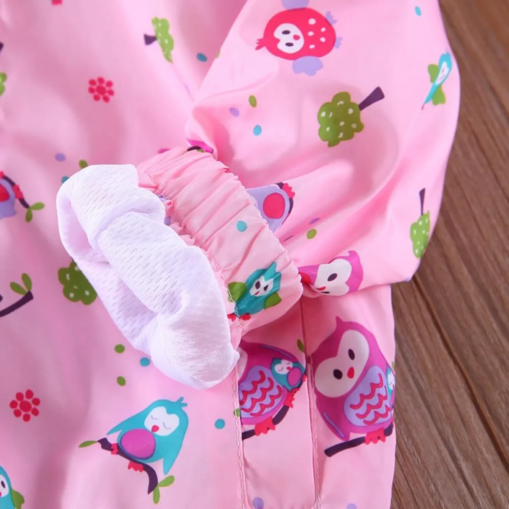 DDSOL Lightweight Hooded Windbreaker for Toddler Girls - Cartoon Print Unicorn and Owl Zip Jacket for Spring/Fall (Ages 2-8)