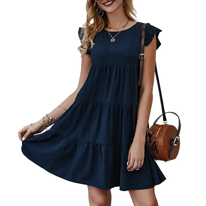 Elegant Cap Sleeve Flowy Dress for Women