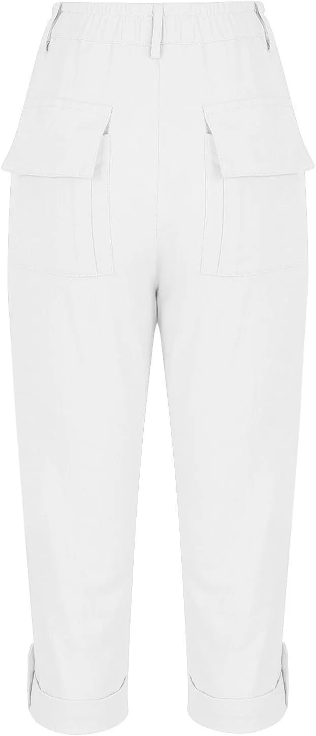fanmpghleoo Dressy Capri Pants for Women Casual High Waisted Capris Cargo Pants with Pockets Slim-Fit Tapered Cotton Capris