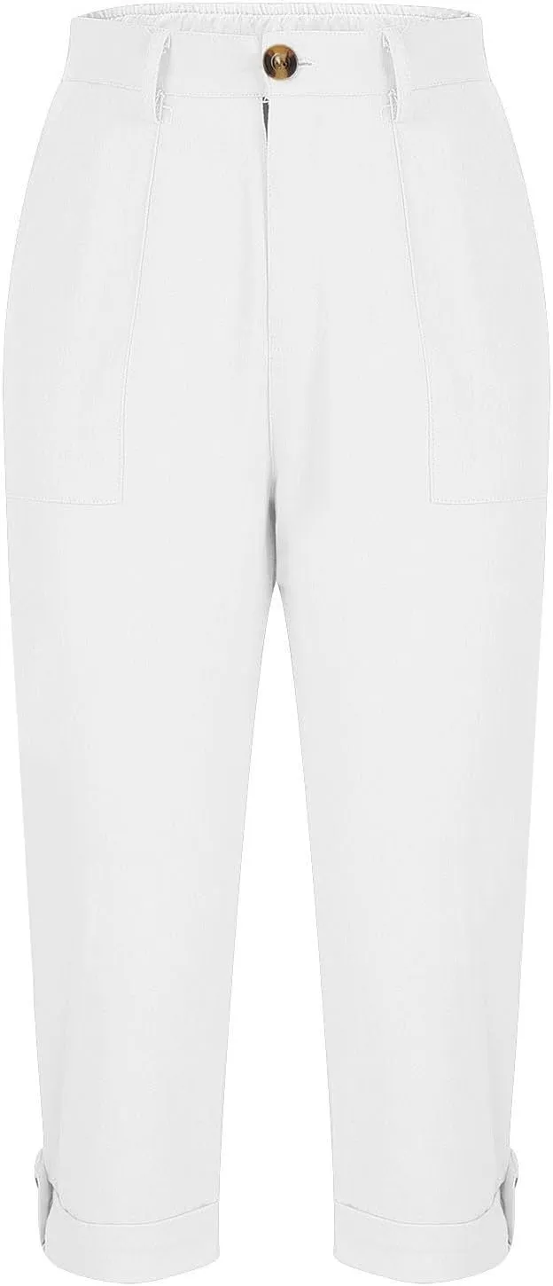 fanmpghleoo Dressy Capri Pants for Women Casual High Waisted Capris Cargo Pants with Pockets Slim-Fit Tapered Cotton Capris