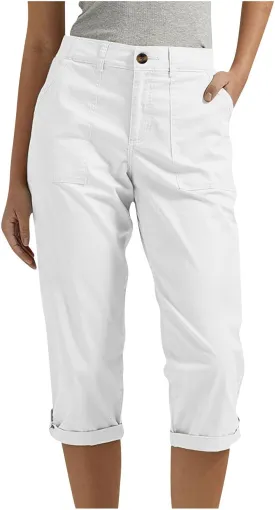fanmpghleoo Dressy Capri Pants for Women Casual High Waisted Capris Cargo Pants with Pockets Slim-Fit Tapered Cotton Capris