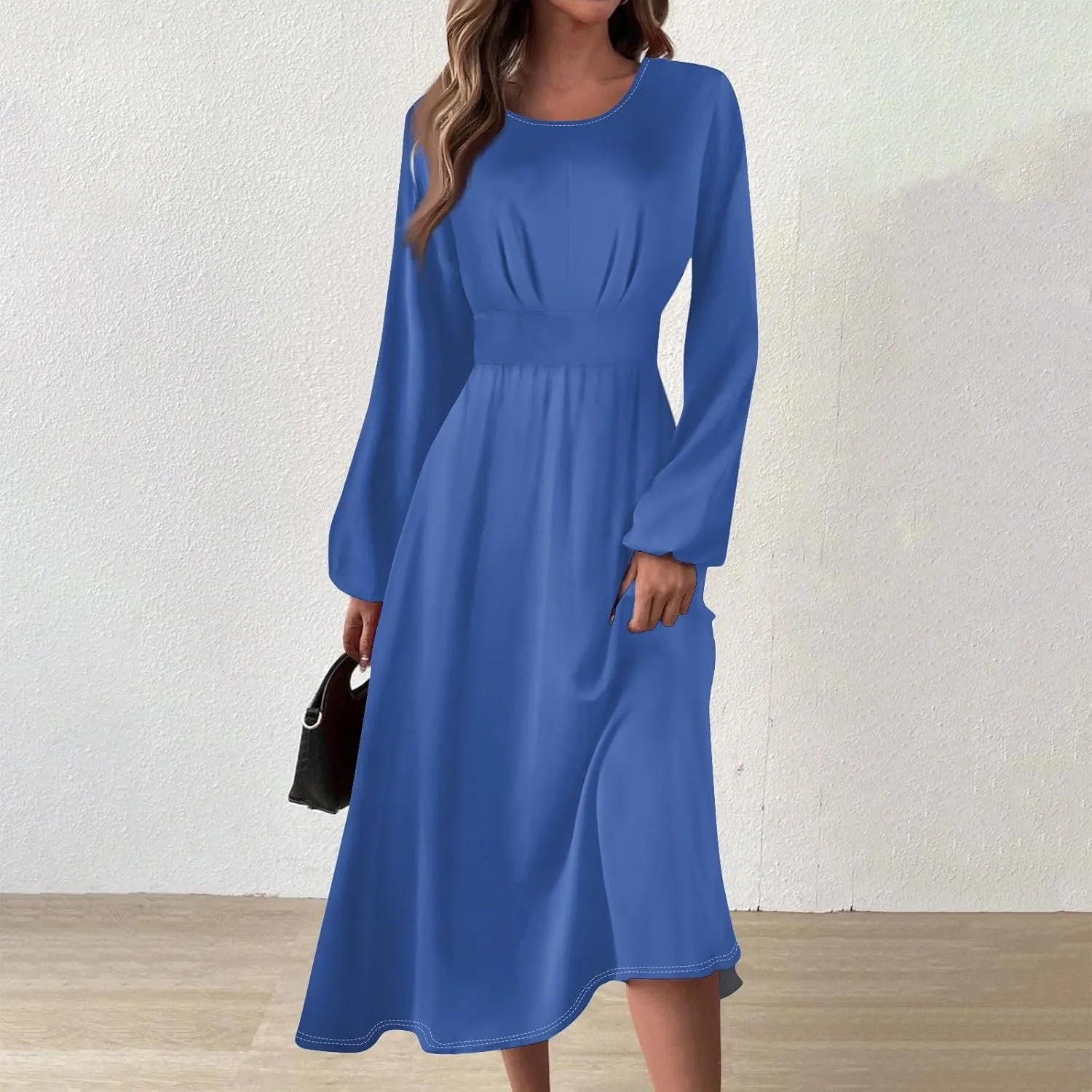 Formal Fall Winter Long Sleeve Wedding Guest Dresses for Women Floral Casual Trendy Smocked Flowy A Line Midi Dress