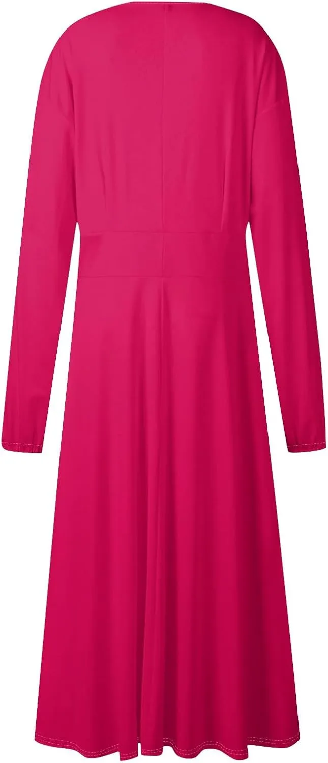 Formal Fall Winter Long Sleeve Wedding Guest Dresses for Women Floral Casual Trendy Smocked Flowy A Line Midi Dress
