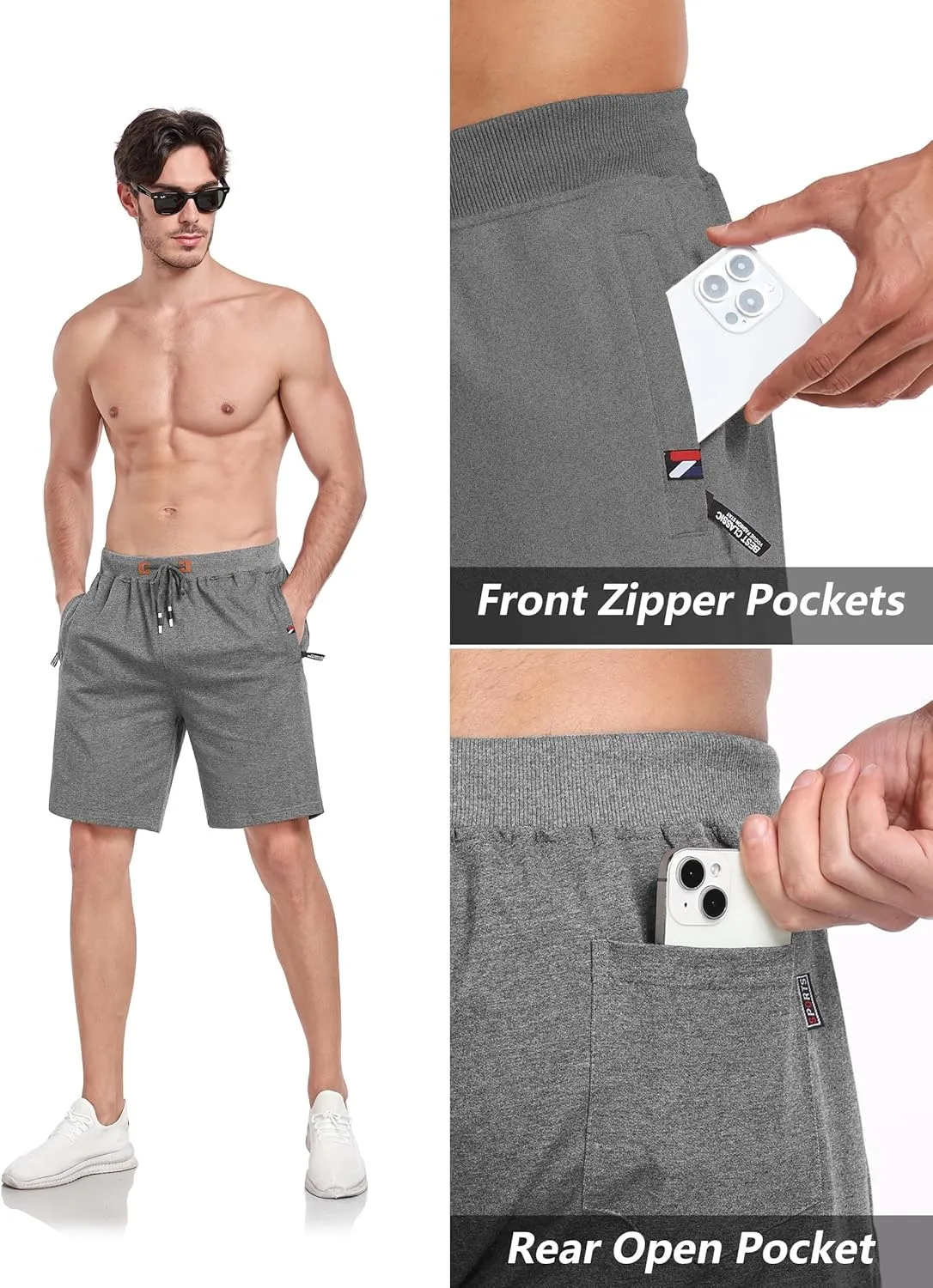 GEEK LIGHTING Mens Shorts Casual Cotton Drawstring Zipper Pockets Elastic Waist Lightweight Summer Athletic Beach Shorts