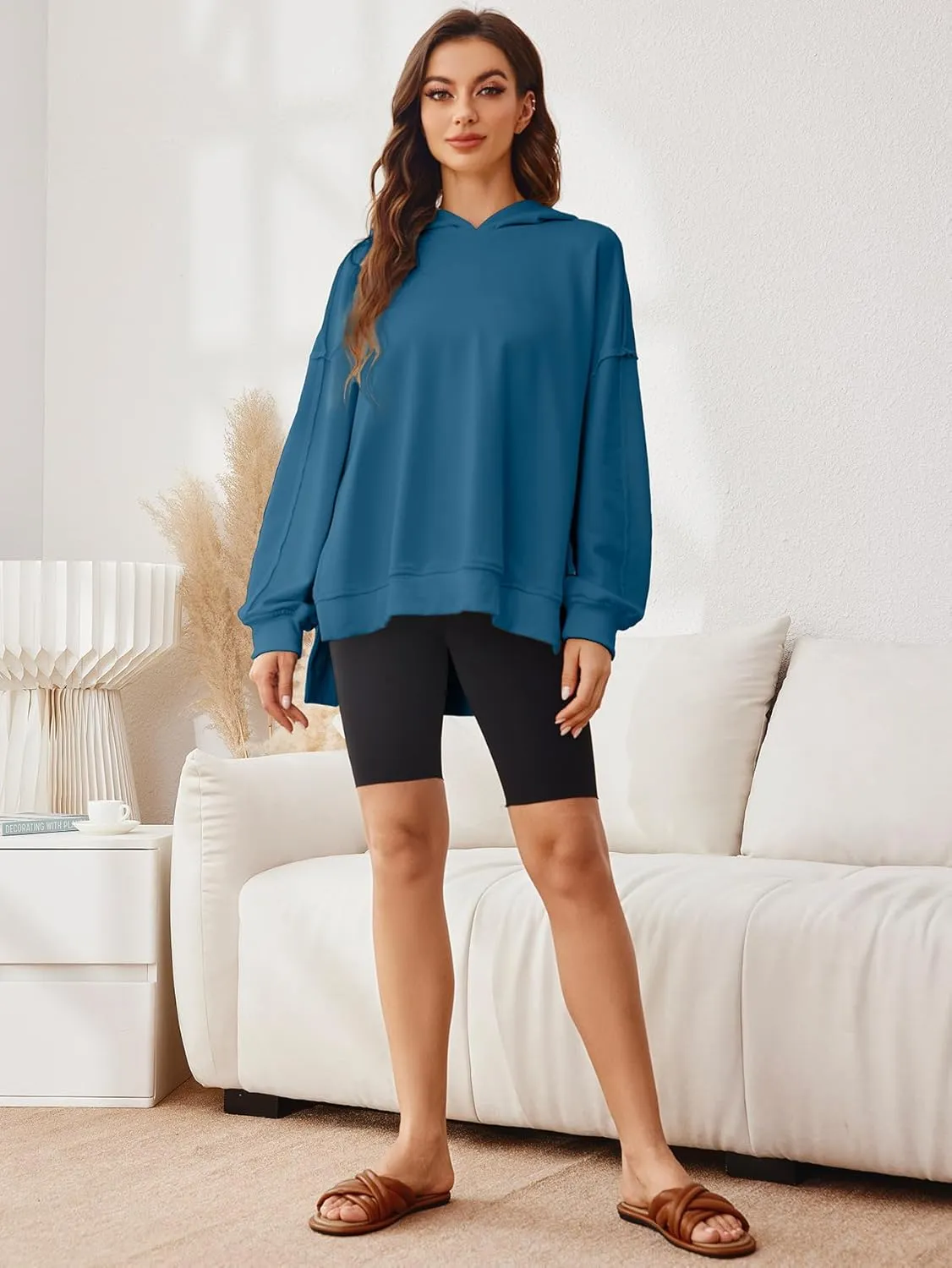 Glamaker Women's Oversized Hoodies Side Slit Zip Up Pullover Sweatshirt Casual Long Sleeve High Low Fall Clothes Top Shirts