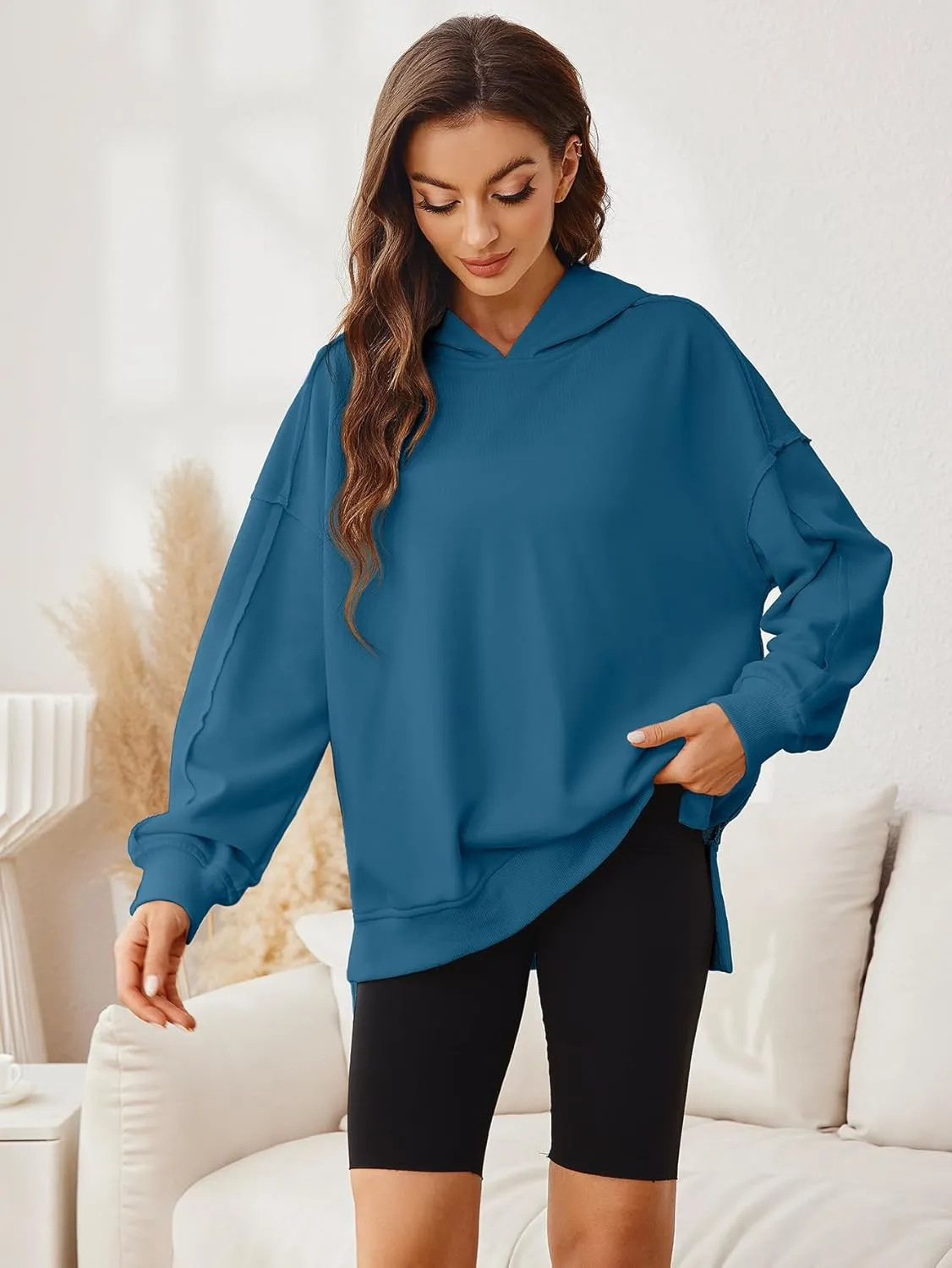 Glamaker Women's Oversized Hoodies Side Slit Zip Up Pullover Sweatshirt Casual Long Sleeve High Low Fall Clothes Top Shirts