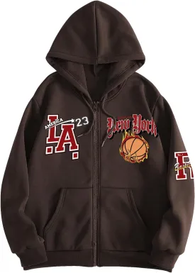 GORGLITTER Men's Color Block Long Sleeve Zip Up Hoodie Cartoon Graphic Drawstring Hooded Sweatshirt Tops