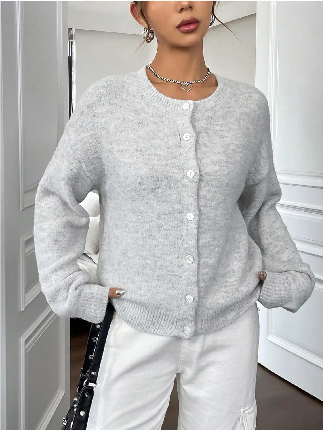 GORGLITTER Women's Button Up Knit Cardigan Open Front Fall Trendy 2025 Cute Long Sleeve Sweater