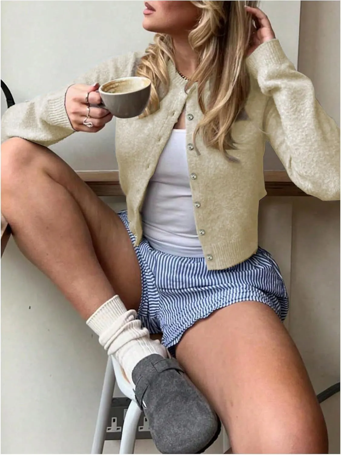 GORGLITTER Women's Button Up Knit Cardigan Open Front Fall Trendy 2025 Cute Long Sleeve Sweater