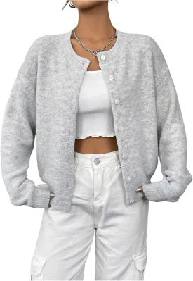 GORGLITTER Women's Button Up Knit Cardigan Open Front Fall Trendy 2025 Cute Long Sleeve Sweater